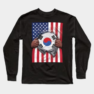 South Korea Flag American Flag Ripped - Gift for South Korean From South Korea Long Sleeve T-Shirt